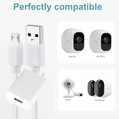 6.6Ft Charging Power Cable for Arlo Pro/Pro2,Arlo Q, Arlo GO,Essential Spotlight XL,XL 2nd/Wyze Cam Pan v3 v2,NetvueBlink,Yi Home Camera,Oculus go,Kasa Cam Wall Charger Adapter Cord Replacement(White)