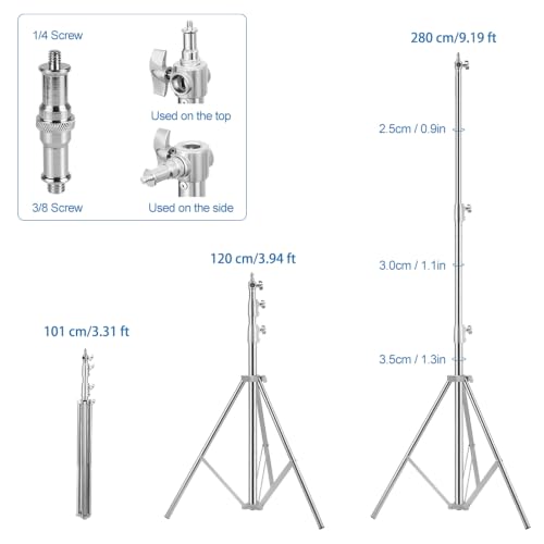 Heavy Duty Light Stand Tripod Stand for Photography, 9.19 Feet/2.8m Stainless Steel Light Tripods for Softbox, Speedlight, Strobe Light, Umbrella - Pack of 2 - size: 2 Pack
