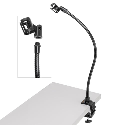 AURAY Microphone Arm Stand Long 20'' Sturdy Gooseneck Mic Stand Adjustable Microphone Arm Stand with Clamp - Flexible Mike Stand Podium Compact Mic Arm for Desk Traveling (Black) - size: 20" Gooseneck