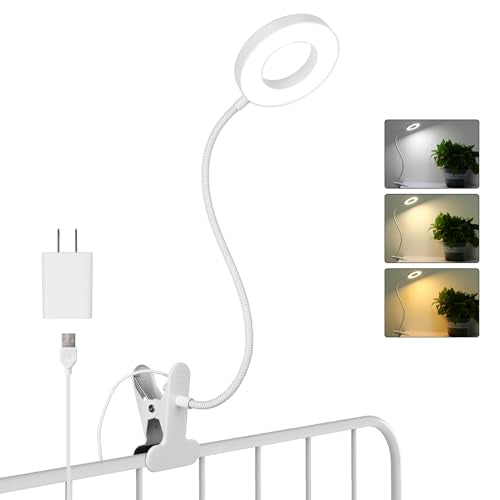 Woputne Desk Clip on Lamp for Reading Home Office, with 5V 2A Adapter, 10 Dimmable Brightness 3 Modes, Clamp Reading Light for Bed Headboard, Craft (White) - size: White-1 Piece-Standard-With Adapter