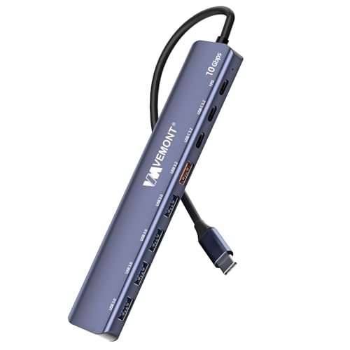 VEMONT 7-in-1 USB C Hub, 10Gbps Aluminum Hub with 2 USB-C 3.2, USB-A 3.2, 4 USB 3.0 Ports, 100W PD Charging, Compatible with MacBook,for iPad, Laptop/Phones and More Device - style: 7 in1 10Gbps