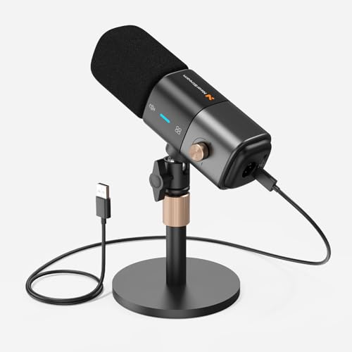 NearStream AM25X Gen3 USB/XLR Podcast Microphone for PC/Audio Mixer | Condenser Mic with Desk Stand for for Stream/Podcast, USB-C Noise Canceling, Volume, Headphone Jack, Mute; XLR for Mixer