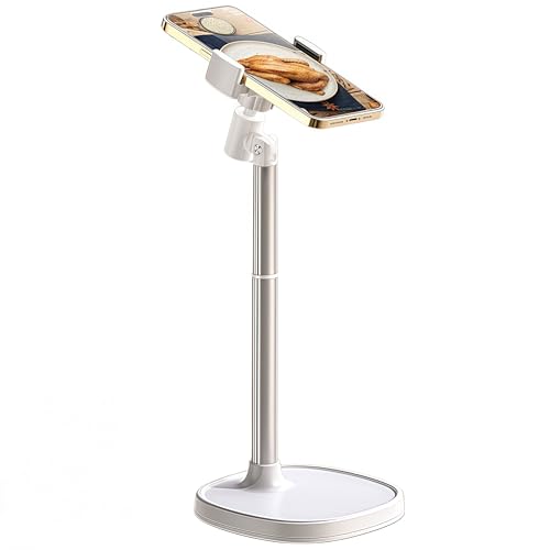 Hosannn Century Adjustable Cell Phone Stand Rotating Lifting Mobile Phone Holder for Desk & Video Recording Compatible with All iPhone for Galaxy (White) - color: White