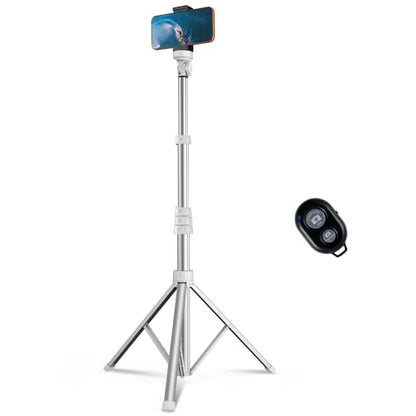 67" Phone Tripod, MIIASI Extendable Tripod for iPhone, Selfie Stick with Remote and Phone Holder, Compatible with iPhone/Android/Camera, Light Stand - color: Silver