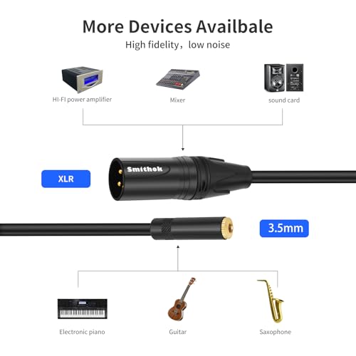 Smithok 2-Pack 3.5mm to XLR,Balanced 3.5mm 1/8 inch Female Stereo TRS Mini Jack to 3-Pin XLR Male Audio Converter Adapter Cable - 1feet(30cm)