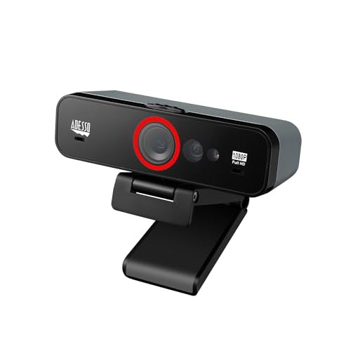 Adesso CyberTrack F1 1080P HD Fixed Focus USB Windows Hello Webcam, Camera for Desktop PC Built-in Dual Microphone, Privacy Shutter, Audio/Video Mode Privacy ON/Off Switch & Tripod Mount