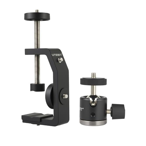 UTEBIT Super Clamp Mount with Mini Ball Head Mount, Black (90mm) | 1/4" Screw Hot Shoe Mount Adapter Camera Clamp Mount for Desk, Bicycle Gopro Clamp Mount Compatible for DJI Action 2/Insta360 - size: 90mm
