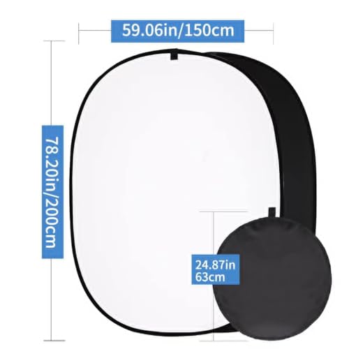 5 * 6.5 ft (2mX1.5m) 2 in 1 Polyester Muslin Black White Collapsible Backdrop Pop-Up Portable Collapsible Reversible Photography Background with Carrying Bag - color: Black/White（5*6.5ft）