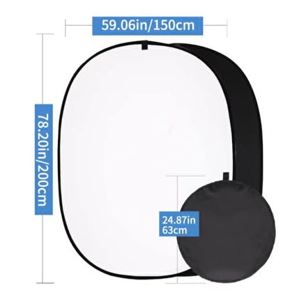 5 * 6.5 ft (2mX1.5m) 2 in 1 Polyester Muslin Black White Collapsible Backdrop Pop-Up Portable Collapsible Reversible Photography Background with Carrying Bag - color: Black/White（5*6.5ft）