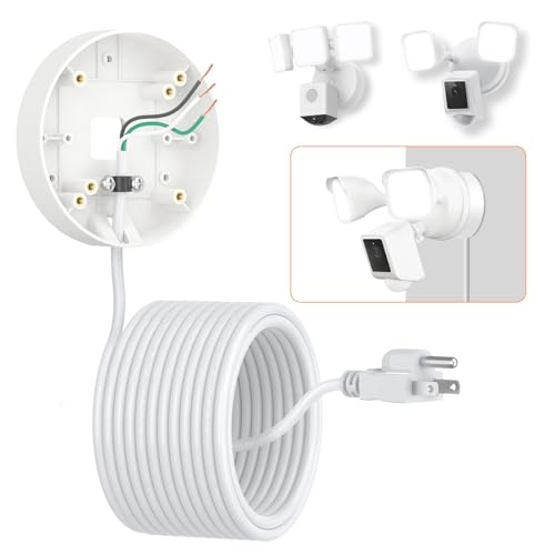 2in1 Power Adapter and Floodlight Cam Plug-in Mount Compatible with Wyze Floodlight Cameras v2/Pro/v1, Electrical Box with 20ft Weather-Resistant Outdoor Charging Cable, No Junction Box Required-White - color: White