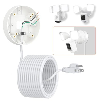 2in1 Power Adapter and Floodlight Cam Plug-in Mount Compatible with Wyze Floodlight Cameras v2/Pro/v1, Electrical Box with 20ft Weather-Resistant Outdoor Charging Cable, No Junction Box Required-White - color: White