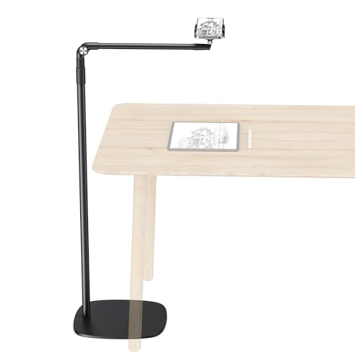 elitehood Floor Phone Stand Overhead Video Recording, 360 Degrees Swivel Tilt Adjustable iPhone Stand for Bed, Chair, Desk, Floor Phone Holder Compatible with iPhone 15, 14, 13, 12, Android Phone - style: Floor Stand