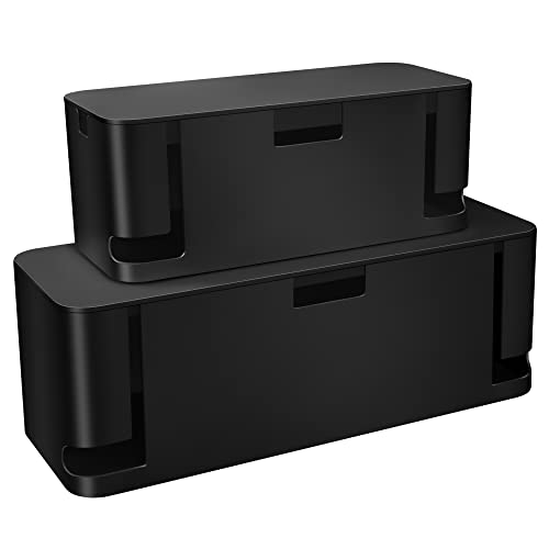 ZhiYo Cable Management Box, Power Strip Organizer, 2 Pack (M & XL), Black | Fits Power Strips Up to 13.4", Hidden Rear Cable Routing, Durable ABS Construction, Ideal for Desks, TV Areas & Floor Corners - color: Black, size: Extra Large + Medium