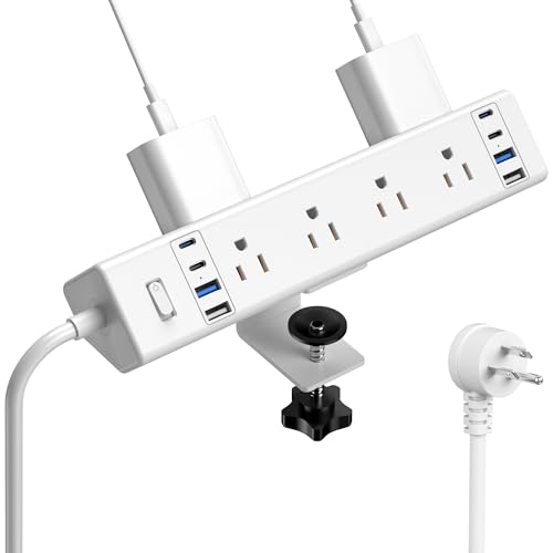 40W Fast Charging Station,Desk Clamp Power Strip 20W USB C,8 Outlets,8 USB Ports,4 USB C 4 USB A,Nightstand Edge Mount Surge Protector, 14AWG Cord, Fits 1.9" Tabletop Edge for Office,Home Furniture - color: White, size: 6FT Length