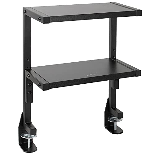 VIVO Clamp-on 13 inch Above or Below Desk 2-Tier Shelving Unit for Table Accessories, Gaming Devices, and More, Storage Tray, Desktop Organizer, Black, STAND-SHELF2C | Above or Below Desk, 2 Level Shelving Unit for Table Accessories, Gaming Devices, and M