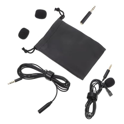 Clip-on Lapel Microphone Noise-Cancelling Wired Portable Mic for Interview Recording, Black Lavalier Mic for Phone, Professional Broadcast and Vlog Use