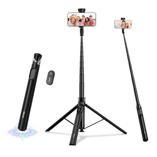 66" Automatic Phone Tripod Stand with Remote, Cell Phone Tripod for iPhone Video Recording & Live Streaming, Adjustable Selfie Stick Tripod for Content Creators, Vloggers (Black) - color: Black