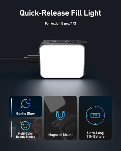 TELESIN Vlogging Light Mini LED Action Camera Video Light Magnetic Photography Fill Lighting for DJI Osmo Action 6 Action 5 Pro 4/3 Camera Cage Accessories