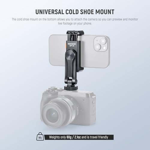 Neewer Basic Phone Tripod Mount Holder with 1/4" Thread & Cold Shoe, 2.36"-3.54"/6-9cm 360° Rotatable Camera Mount Cellphone Clamp for iPhone 16 15 14 13 12 11 Pro Max X XR Samsung S24 Ultra, SP-10 - style: SP-10