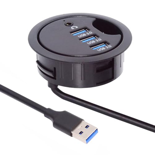 Cablecc 3 Port USB 3.0 Hub Sound Card USB Splitter 60mm Desk Grommet Dock Station Headphone Mic Audio Interface for Desktop PC(USB 3.0 and 3.5mm Audio Port) - style: 3USB+3.5mm audio