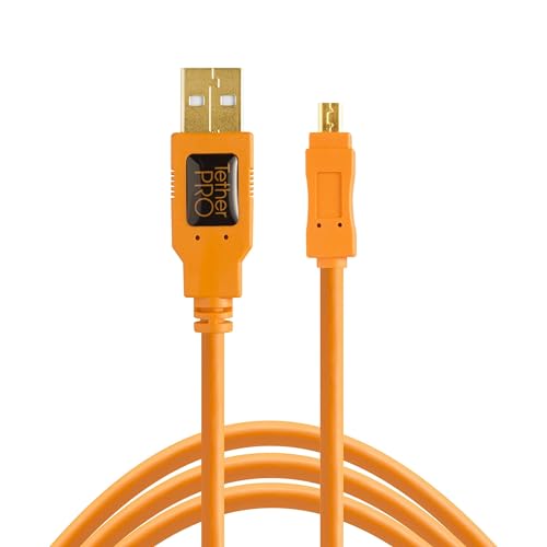 Tether Tools TetherPro USB 2.0 to Mini-B 8-Pin Cable | for Fast Transfer Between Camera and Computer | High Visibility Orange | 15 Feet (4.6 m) - color: Orange, size: 15 Feet (4.6 m)