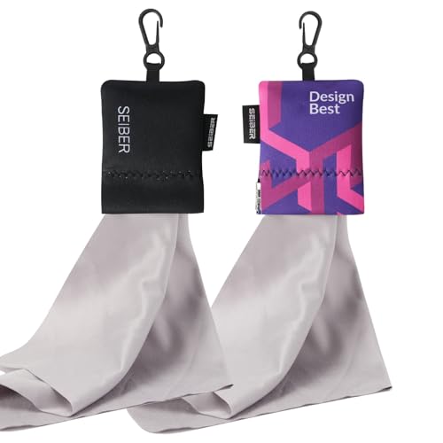 SEIBER Microfiber Glasses Cleaning Cloth with Neoprene Pouch, 2P, BK Purple | 7x7 inch Cloth For Eyeglass, Laptops, Cameras, Screen, Self-Closing Bottom - color: Bk Purple-(2pack)