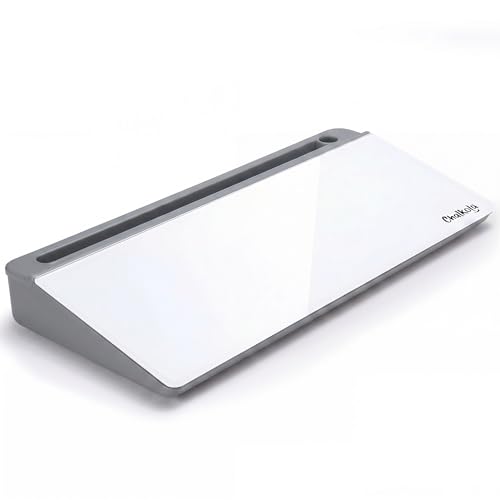 Chalkola Grey Glass Desktop Whiteboard with Storage - Dry Erase Board, Work Desk Organizers, Computer Keyboard Stand, Home Office Desk Accessories, Workspace Desktop Buddy - color: Grey