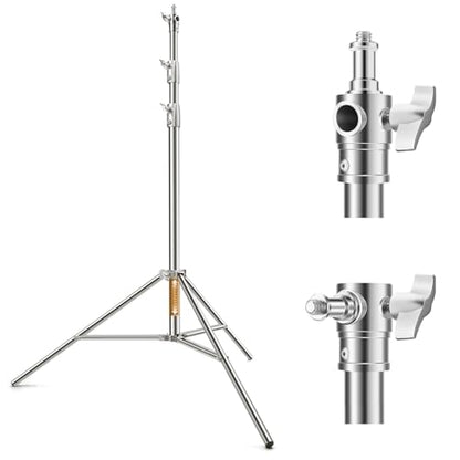 K&F CONCEPT 9.2ft/2.8m Stainless Steel Light Stand, Spring Cushioned Heavy Duty Photography Tripod Stand with 1/4” to 3/8” Universal Screw Adapter for Strobe,LED Video Light,Ring Light,Softbox
