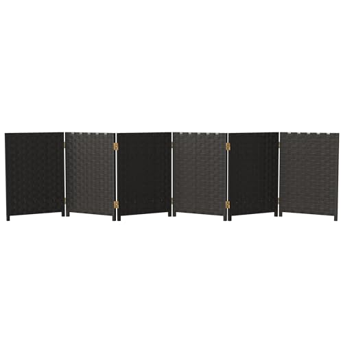 Red Lantern 2 ft. Short Woven Fiber Folding Screen - 6 Panel - Black - color: Black, size: 6 Panel