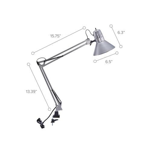 Bostitch Office VLF100-SLV Swing Arm Desk Lamp with Clamp Mount, 36" Reach with Multi-Joint Adjustment, Includes Replaceable LED Bulb (VLF), Silver - style: Clamp, Silver