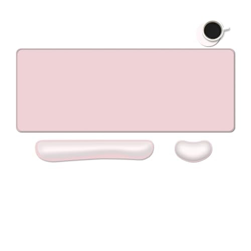 Desk Mat, Large Gaming Mouse Pad with Wrist Rest, 4 in1 XXL Mouse pad+Keyboard Wrist Rest+Mouse Pad Wrist Support+Cup Coaster Set, Ergonomic Desk Pad for Home Office, Pink - color: Pink