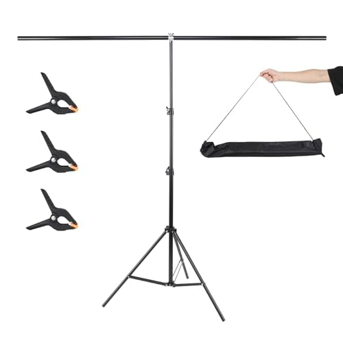 UTEBIT 5x6.6 ft T-Shape Backdrop Stand, with 5 Clip Clamps & Carry Bag | Portable Backdrop Stand Adjustable Photo Green Screen Back Drop Stand for Party, Photography Videography Studio - size: 6.6x5ft