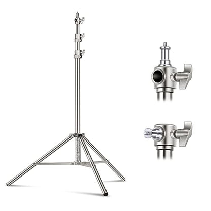 NEEWER 7.2ft/2.2m Stainless Steel Light Stand, Spring Cushioned Heavy Duty Photography Tripod Stand with 1/4” to 3/8” Screw Adapter for Strobe,LED Video Light,Ring Light, Monolight, Softbox - style: ST-220SS