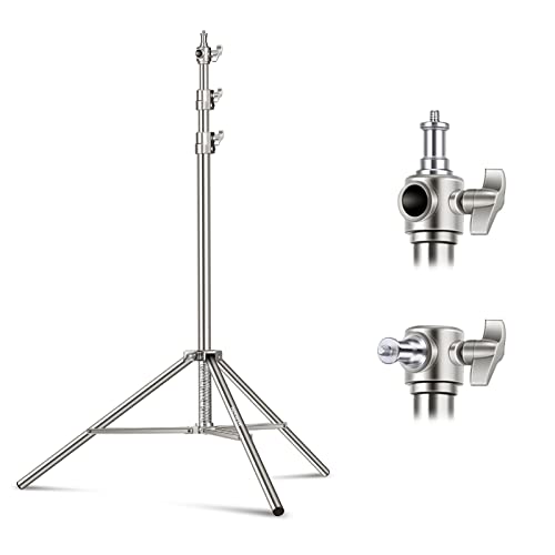 NEEWER 7.2ft/2.2m Stainless Steel Light Stand, Spring Cushioned Heavy Duty Photography Tripod Stand with 1/4” to 3/8” Screw Adapter for Strobe,LED Video Light,Ring Light, Monolight, Softbox - style: ST-220SS