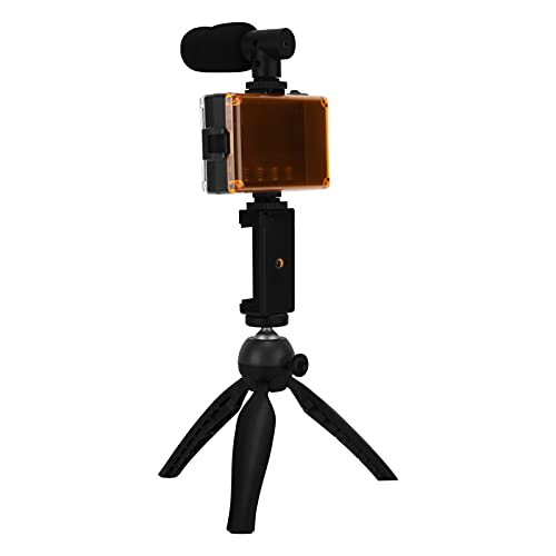 Portable Live Video Kit, Mobile Phone Photography Set with Fill Light Microphone Tripod and Phone Holder for Vlogging Live Streaming (Black) - color: Black