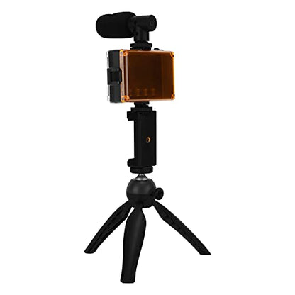 Portable Live Video Kit, Mobile Phone Photography Set with Fill Light Microphone Tripod and Phone Holder for Vlogging Live Streaming (Black) - color: Black
