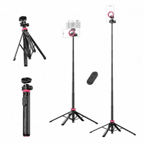 ULANZI MT44M Auto Open Magnetic Phone Tripod, 59" Selfie Stick Tripod Stand w Remote, 2-in-1 Dual Mount&1/4" Screw for Phone&Camera, 360°Ball Head for iPhone Android, Vlogging, Live Streaming, Black - color: Black