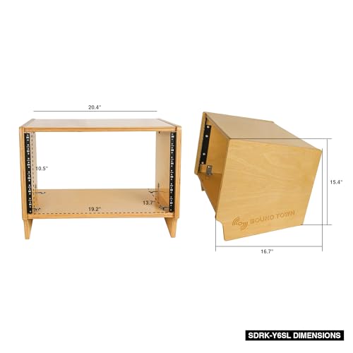 Sound Town DIY 6U Angled Desktop Turret Studio Rack with Solid Baltic Birch Plywood, Golden Oak, Assembly Required (SDRK-Y6SL) - size: 6U, Golden Oak