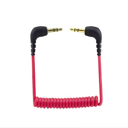 for DJI Mic Camera Audio Cable 3.5mm TRS, for DJI Mic 2 / Rode Wireless GO II/ME/PRO Microphone Dual 3.5mm TRS Male Coiled Right Angle Audio Cord Adapter