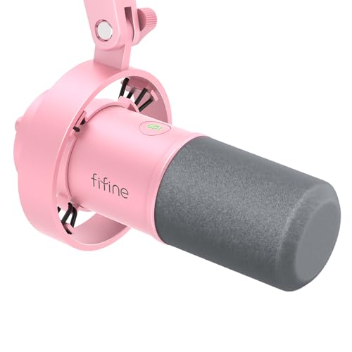 FIFINE XLR/USB Dynamic Microphone, Studio XLR Vocal Podcast Microphone for Recording, USB Streaming Mic with Mute Button, Gain Knob, Headphones Monitoring for Voice-Over, Video-Amplitank K688 Pink - color: Pink (No Boom Arm Included)