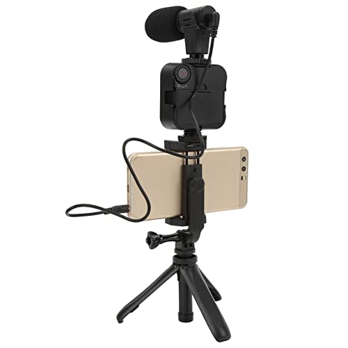 Smartphone Vlogging Kit, Wireless Phone Video Microphone Kit with Fill Light, 360° Rotating Phone Holder and Desktop Tripod for Live Broadcast Vlog Recording