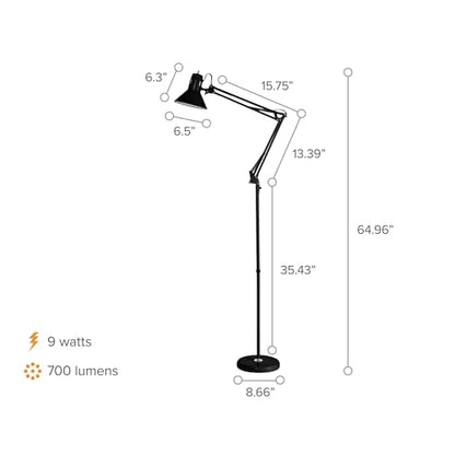 Bostitch Office VLF100F Swing Arm Metal Floor Lamp, 72" Tall with Multi-Joint Adjustment, Includes Replaceable LED Bulb (VLF), Black - style: Floor, Black