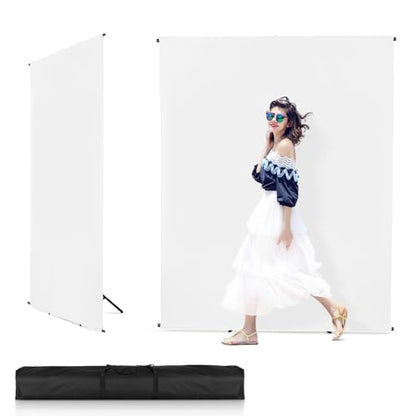 White Screen Backdrop Kit with Stand, Huzofexo 6.5x6.5ft Adjustable Stable Photography Whitescreen Support Stand Kit Chromakey Background for Photo Studio,Vedio,Product Portrait, Streaming, Gaming