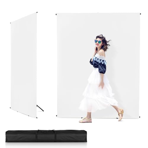 White Screen Backdrop Kit with Stand, Huzofexo 6.5x6.5ft Adjustable Stable Photography Whitescreen Support Stand Kit Chromakey Background for Photo Studio,Vedio,Product Portrait, Streaming, Gaming