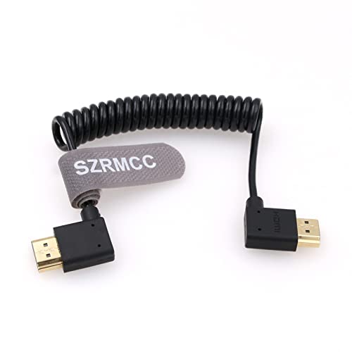 SZRMCC 8k 2.1 HDMI to HDMI Ultra High Speed Coiled Braided Cable for Z Cam E2 Sony FX6 FX9 Canon EOS C70 C300 Portkeys BM5 Atomos Ninjav V Shogun Monitor Left Right Angle - color: Black Coiled Cable, size: Left HDMI-Right HDMI