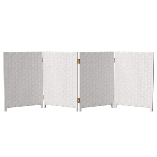 Red Lantern 2 ft. Short Woven Fiber Folding Screen - 4 Panel - White - color: White, size: 4 Panel