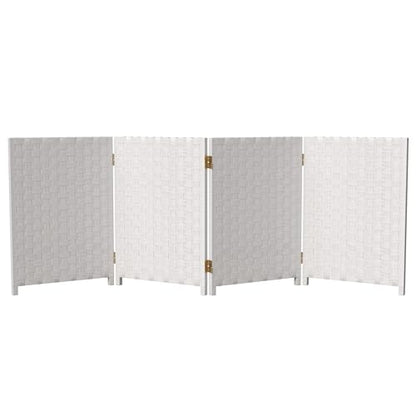 Red Lantern 2 ft. Short Woven Fiber Folding Screen - 4 Panel - White - color: White, size: 4 Panel