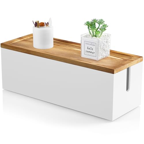 Bivvclaz Large Cable Management Box, Wooden Cord Organizer Box for Desk, Floor, Office to Hide Extension Cords Power Stripes Surge Protectors Chargers Wires, White - color: White, size: Large