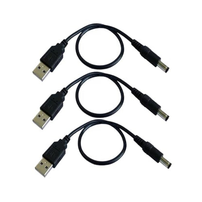 5.5X2.5mm USB to DC Power Cable 5V 3A Barrel Jack Charging Short Cable 1M/3FT Black Cord 3 Pack