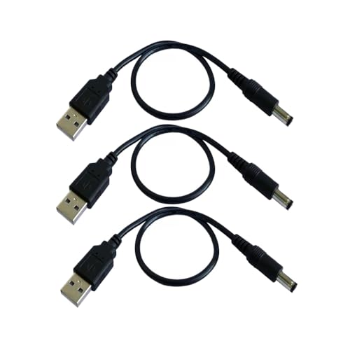 5.5X2.5mm USB to DC Power Cable 5V 3A Barrel Jack Charging Short Cable 1M/3FT Black Cord 3 Pack